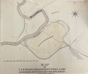 Map of the Seneca River and Cemetery Hill on Clemson's campus in 1903.