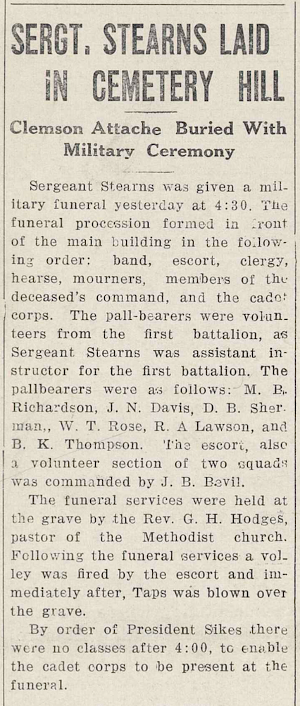 Obituary for Archie Stern in the March 20, 1929 issue of The Tiger newspaper.